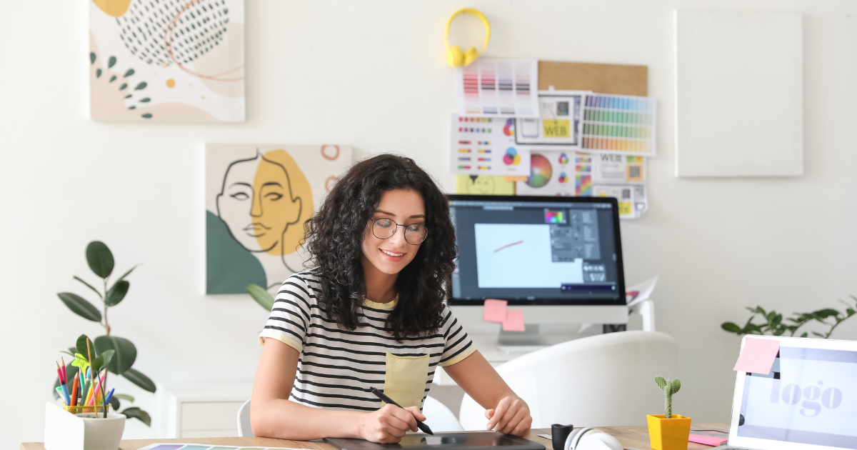 Social media manager working from home office